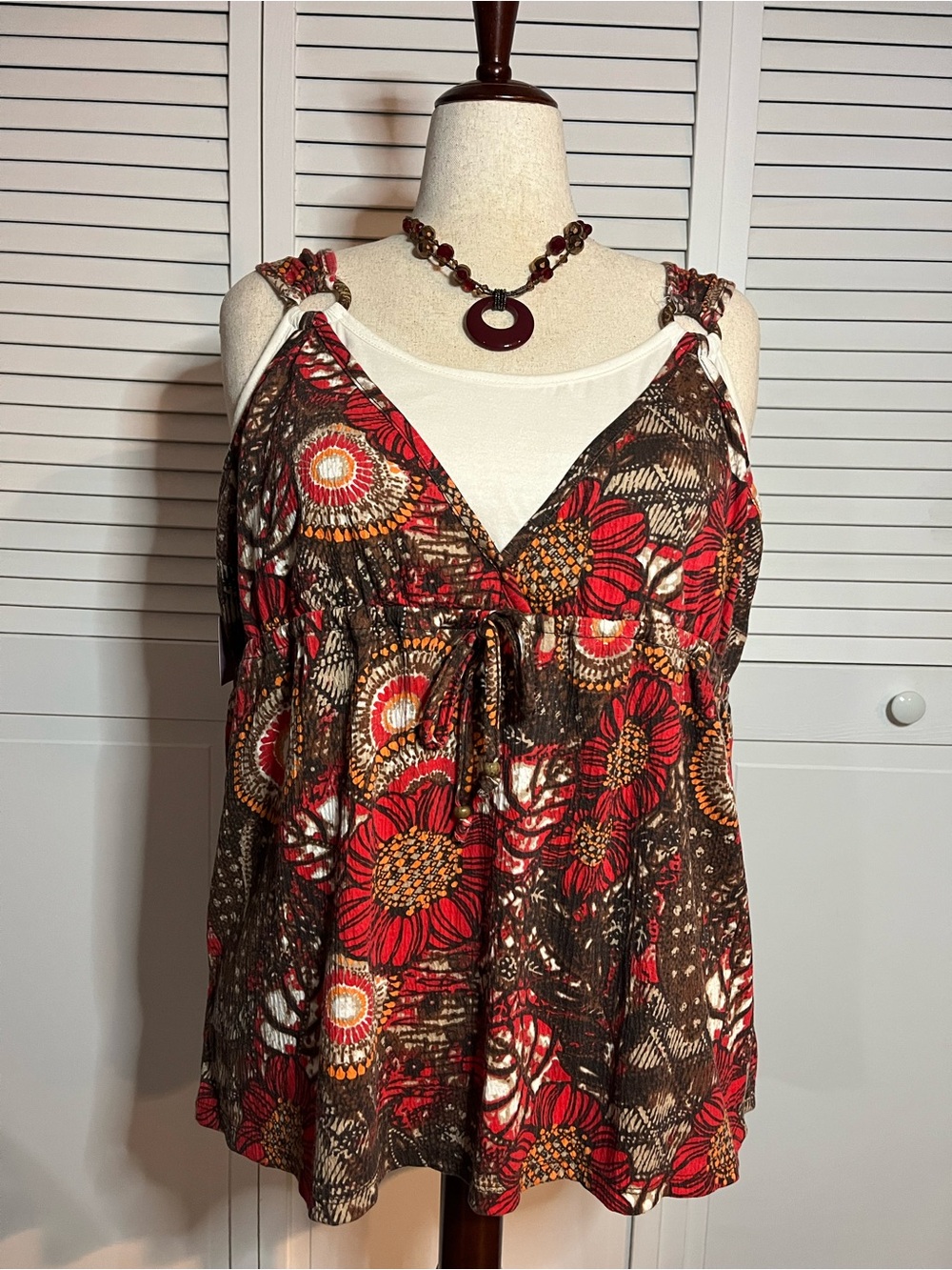 French Laundry Sleeveless Babydoll Camisole Floral Layered Strappy Tank Top